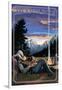 Jackson Hole, Wyoming - Cowboy Camping Night Scene-Lantern Press-Framed Art Print