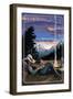 Jackson Hole, Wyoming - Cowboy Camping Night Scene-Lantern Press-Framed Art Print