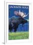 Jackson Hole, Wyoming - Moose at Night-Lantern Press-Framed Art Print
