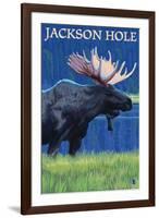 Jackson Hole, Wyoming - Moose at Night-Lantern Press-Framed Art Print