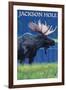 Jackson Hole, Wyoming - Moose at Night-Lantern Press-Framed Art Print