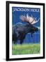 Jackson Hole, Wyoming - Moose at Night-Lantern Press-Framed Art Print