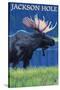 Jackson Hole, Wyoming - Moose at Night-Lantern Press-Stretched Canvas