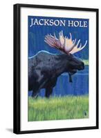 Jackson Hole, Wyoming - Moose at Night-Lantern Press-Framed Art Print