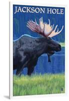 Jackson Hole, Wyoming - Moose at Night-Lantern Press-Framed Art Print