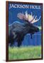 Jackson Hole, Wyoming - Moose at Night-Lantern Press-Framed Art Print