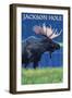 Jackson Hole, Wyoming - Moose at Night-Lantern Press-Framed Art Print