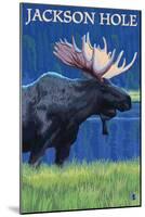 Jackson Hole, Wyoming - Moose at Night-Lantern Press-Mounted Art Print