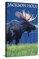 Jackson Hole, Wyoming - Moose at Night-Lantern Press-Stretched Canvas