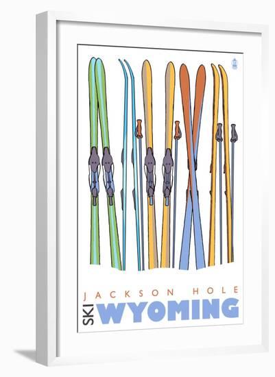 Jackson Hole, Wyoming, Skis in the Snow-Lantern Press-Framed Art Print