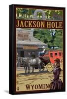 Jackson Hole, Wyoming Stagecoach-Lantern Press-Framed Stretched Canvas