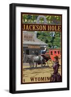Jackson Hole, Wyoming Stagecoach-Lantern Press-Framed Art Print