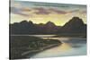 Jackson Lake, Sunset-null-Stretched Canvas