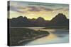 Jackson Lake, Sunset-null-Stretched Canvas