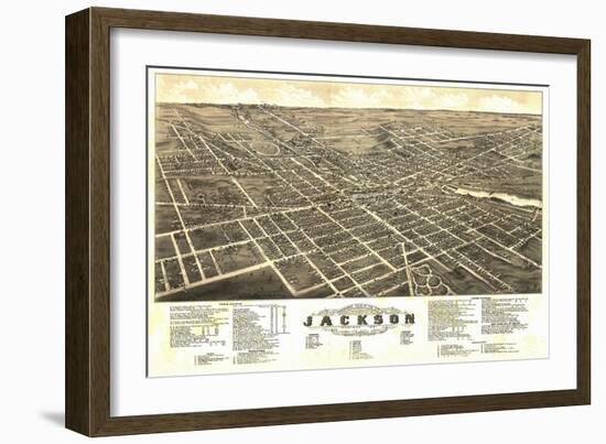 Jackson, Michigan - Panoramic Map-Lantern Press-Framed Art Print