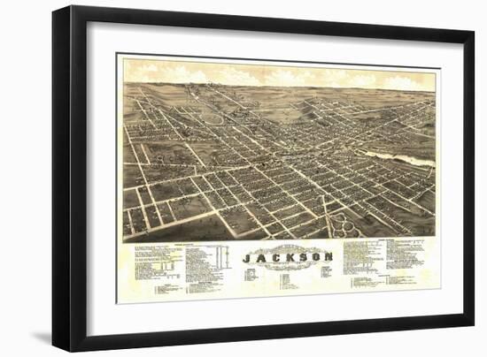 Jackson, Michigan - Panoramic Map-Lantern Press-Framed Art Print