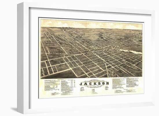 Jackson, Michigan - Panoramic Map-Lantern Press-Framed Art Print