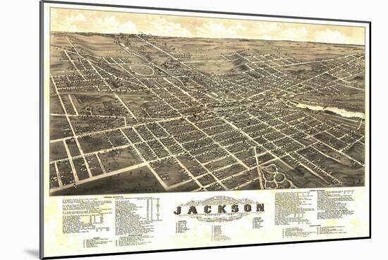 Jackson, Michigan - Panoramic Map-Lantern Press-Mounted Art Print