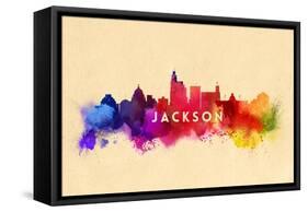 Jackson, Mississippi - Skyline Abstract-Lantern Press-Framed Stretched Canvas