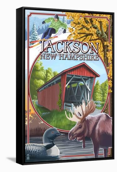 Jackson, New Hampshire Montage-Lantern Press-Framed Stretched Canvas