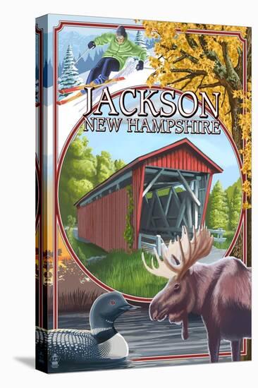 Jackson, New Hampshire Montage-Lantern Press-Stretched Canvas