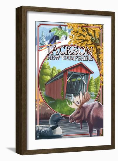 Jackson, New Hampshire Montage-Lantern Press-Framed Art Print