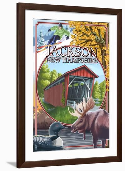 Jackson, New Hampshire Montage-Lantern Press-Framed Art Print