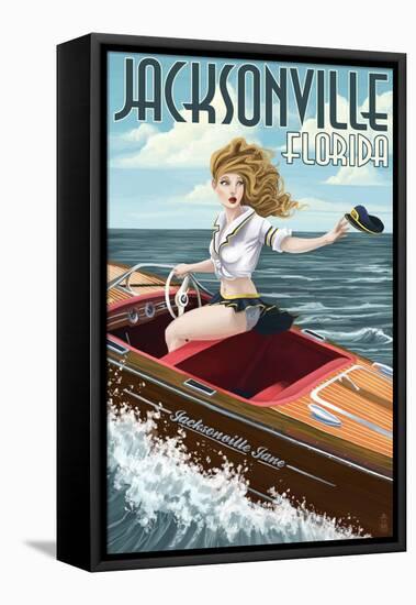 Jacksonville Beach, Florida - Boating Pinup Girl-Lantern Press-Framed Stretched Canvas