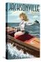 Jacksonville Beach, Florida - Boating Pinup Girl-Lantern Press-Stretched Canvas