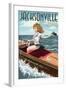 Jacksonville Beach, Florida - Boating Pinup Girl-Lantern Press-Framed Art Print