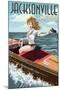 Jacksonville Beach, Florida - Boating Pinup Girl-Lantern Press-Mounted Art Print