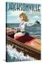 Jacksonville Beach, Florida - Boating Pinup Girl-Lantern Press-Stretched Canvas