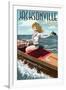 Jacksonville Beach, Florida - Boating Pinup Girl-Lantern Press-Framed Art Print