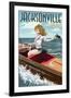 Jacksonville Beach, Florida - Boating Pinup Girl-Lantern Press-Framed Art Print