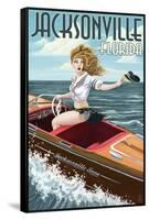 Jacksonville Beach, Florida - Boating Pinup Girl-Lantern Press-Framed Stretched Canvas