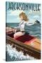 Jacksonville Beach, Florida - Boating Pinup Girl-Lantern Press-Stretched Canvas