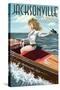 Jacksonville Beach, Florida - Boating Pinup Girl-Lantern Press-Stretched Canvas