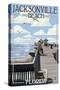 Jacksonville Beach, Florida - Fishing Pier Scene-Lantern Press-Stretched Canvas