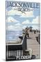 Jacksonville Beach, Florida - Fishing Pier Scene-Lantern Press-Mounted Art Print