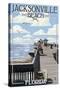 Jacksonville Beach, Florida - Fishing Pier Scene-Lantern Press-Stretched Canvas