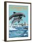 Jacksonville Beach, Florida - Jumping Dolphins-Lantern Press-Framed Art Print