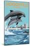 Jacksonville Beach, Florida - Jumping Dolphins-Lantern Press-Mounted Art Print