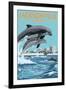 Jacksonville Beach, Florida - Jumping Dolphins-Lantern Press-Framed Art Print