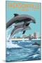 Jacksonville Beach, Florida - Jumping Dolphins-Lantern Press-Mounted Art Print