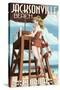 Jacksonville Beach, Florida - Lifeguard Pinup Girl-Lantern Press-Stretched Canvas