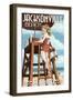 Jacksonville Beach, Florida - Lifeguard Pinup Girl-Lantern Press-Framed Art Print