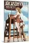 Jacksonville Beach, Florida - Lifeguard Pinup Girl-Lantern Press-Mounted Art Print