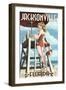 Jacksonville Beach, Florida - Lifeguard Pinup Girl-Lantern Press-Framed Art Print