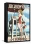 Jacksonville Beach, Florida - Lifeguard Pinup Girl-Lantern Press-Framed Stretched Canvas