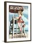 Jacksonville Beach, Florida - Lifeguard Pinup Girl-Lantern Press-Framed Art Print